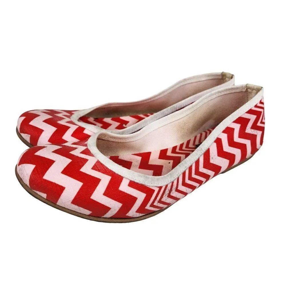 Missoni Red White Chevron Print Flats Womens Size 7 EU 38